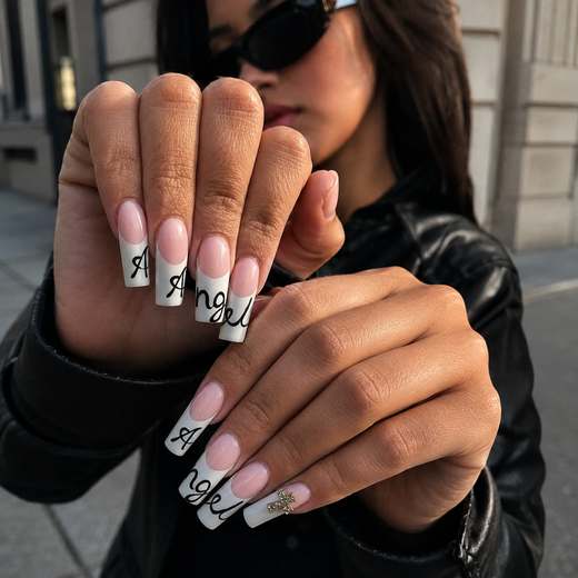 French blanche lettrage Angel et croix en strass